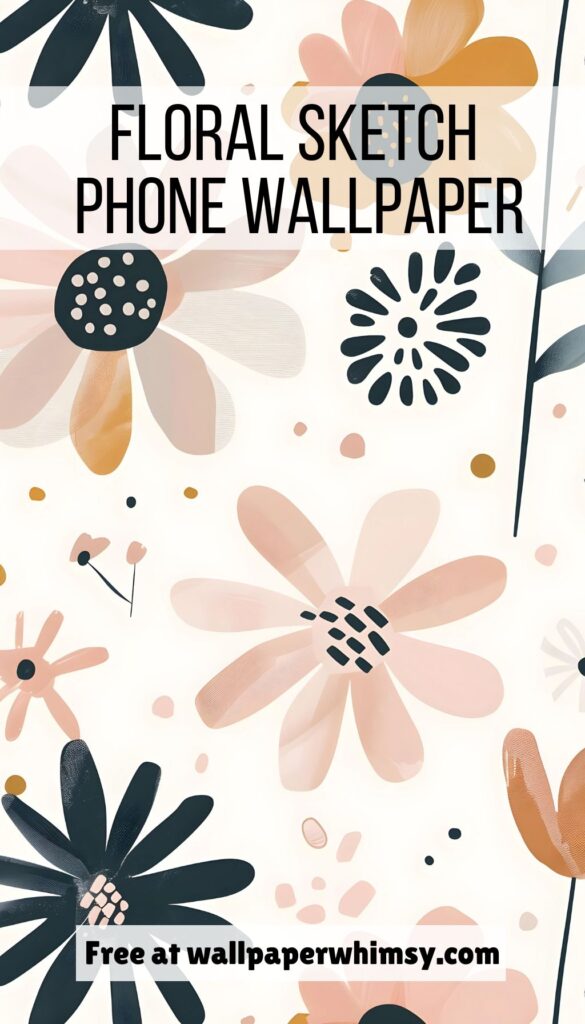 Floral Sketch iPhone Wallpaper Graphic.