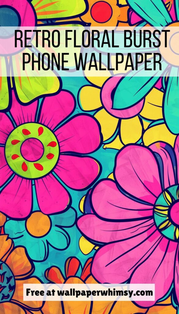 Retro Floral Burst iPhone Wallpaper Graphic.