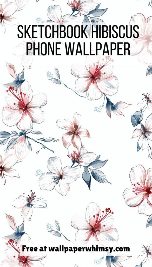 Sketchbook Hibiscus iPhone Wallpaper graphic.