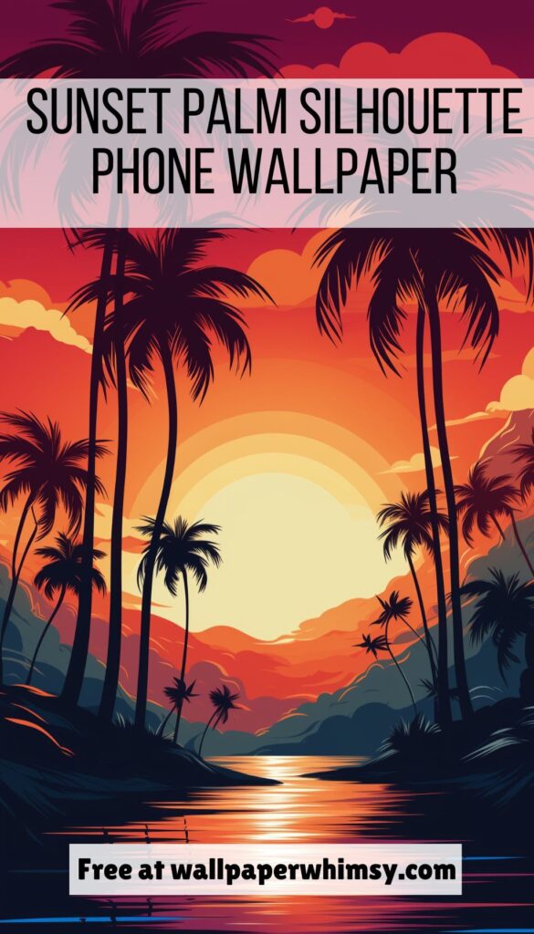 Sunset Palm Silhouette iPhone Wallpaper Graphic.