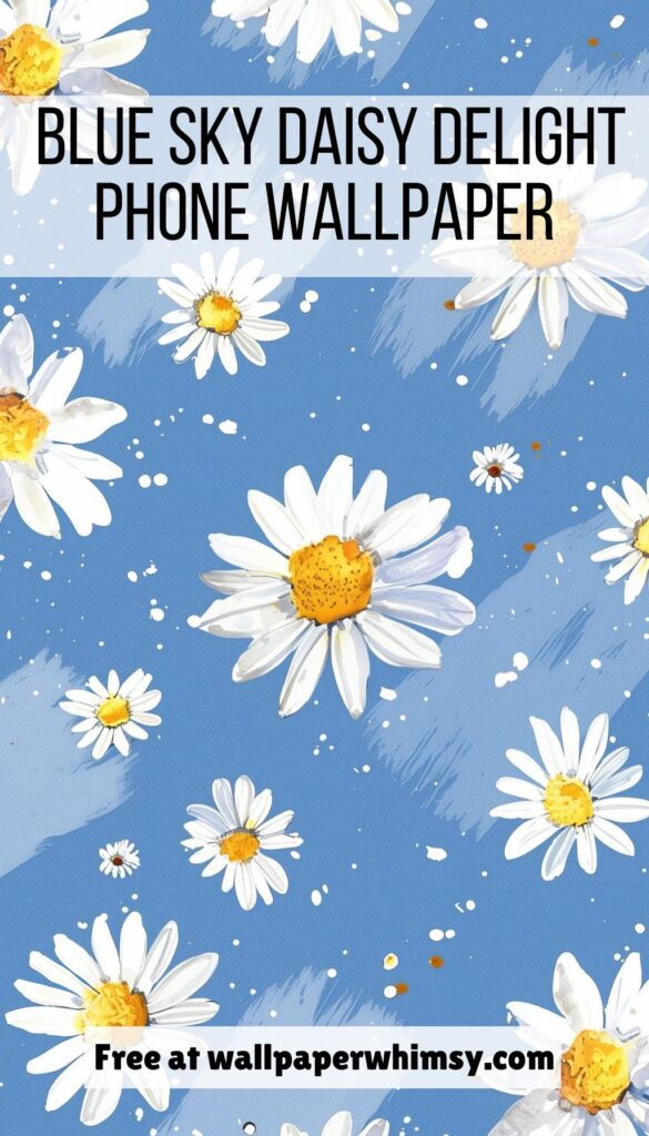 Blue Sky Daisy Delight iPhone Wallpaper Graphic.