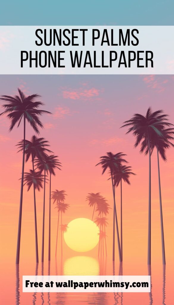 Sunset Palms Reflection iPhone Wallpaper graphic.