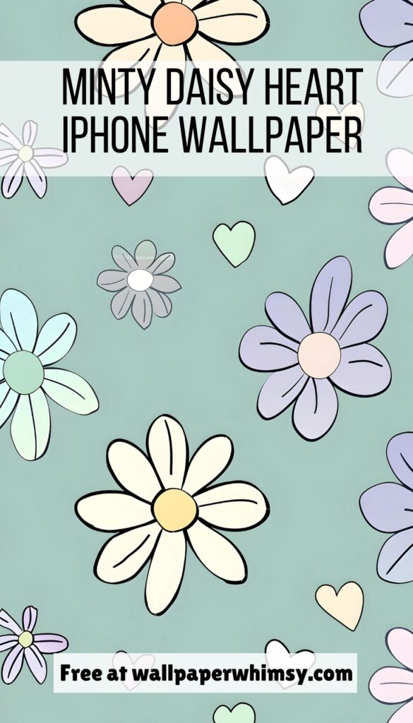 Minty Daisy Heart iPhone Wallpaper graphic.