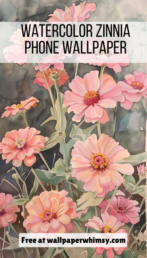 Watercolor Zinnia Garden iPhone Wallpaper graphic.