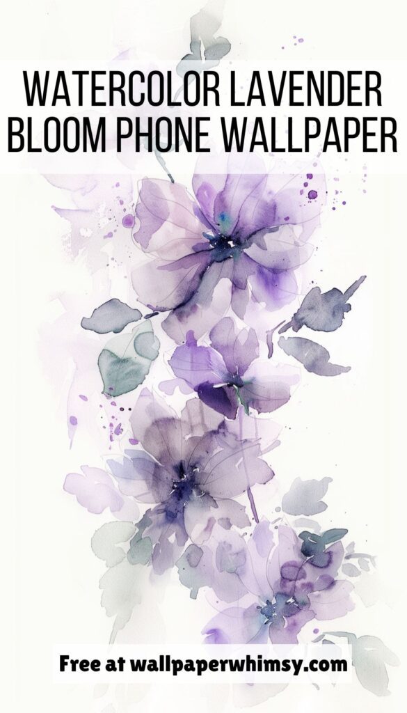 Watercolor Lavender Bloom iPhone Wallpaper Graphic.