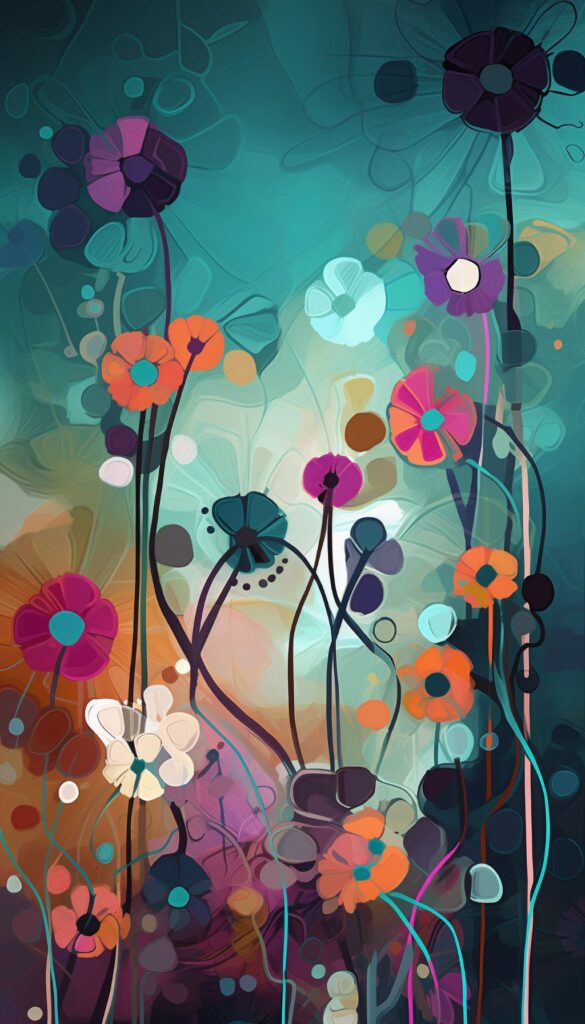 Abstract Floral Burst iPhone Wallpaper featuring a burst of colorful abstract flowers.