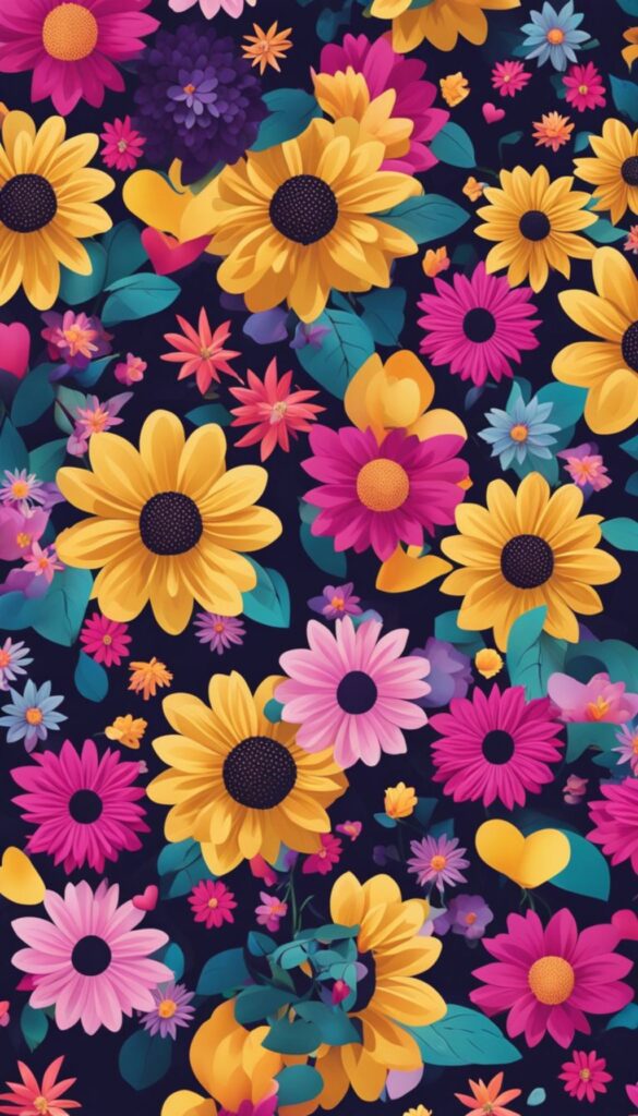 Bright Floral Fantasy iPhone Wallpaper featuring a colorful array of flowers.