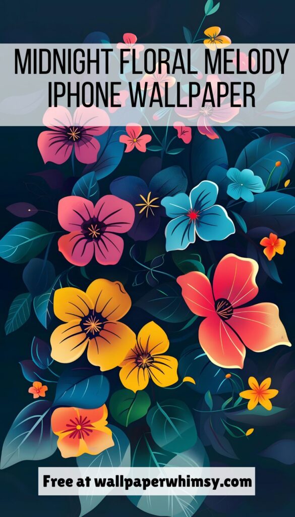 Midnight Floral Melody iPhone Wallpaper graphic.