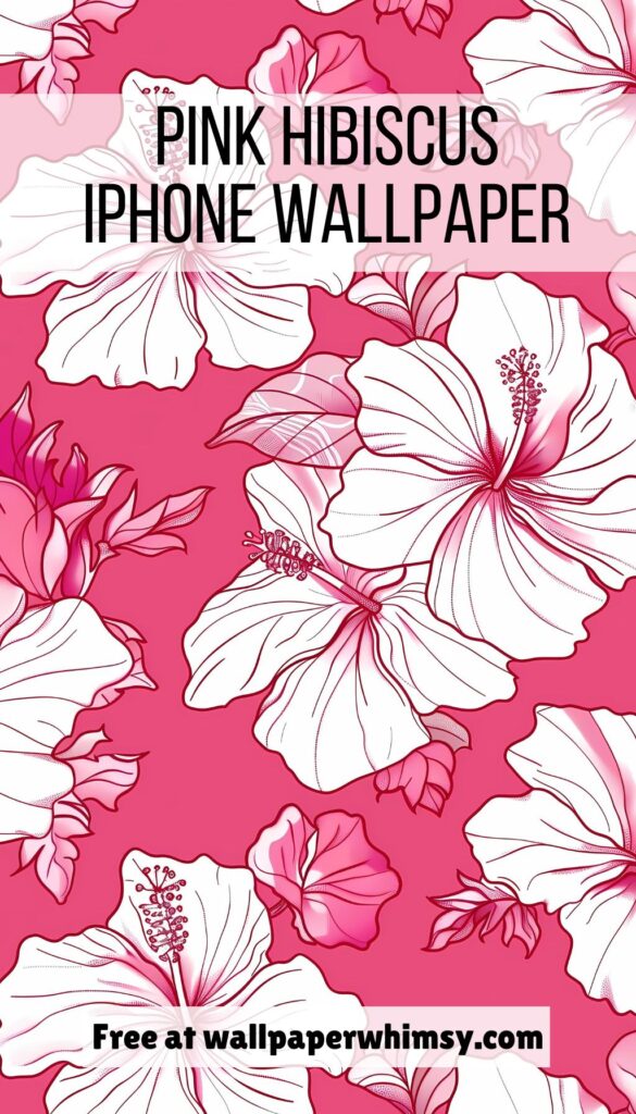 Pink Hibiscus iPhone Wallpaper graphic.