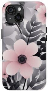 Pink and Gray Floral iPhone Tough Phone Case.