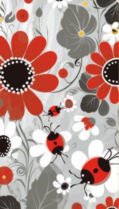 Red Flowers and Ladybugs iPhone Wallpaper featuring red flowers and ladybugs.