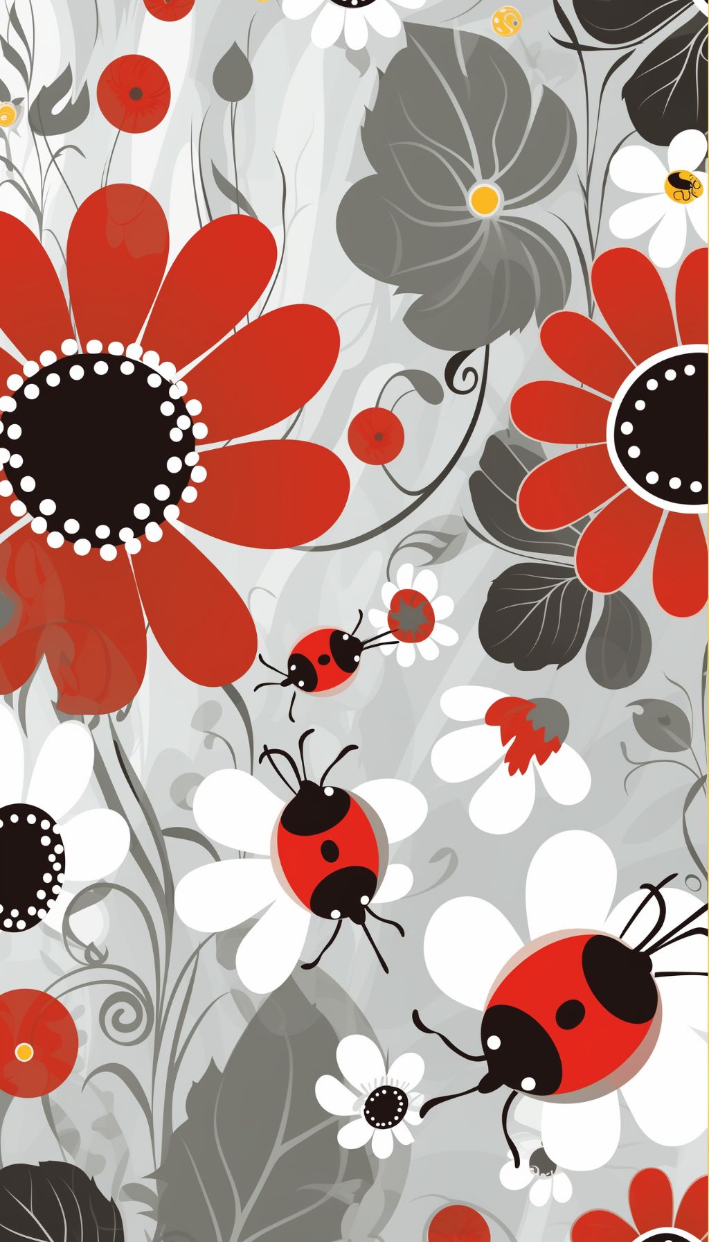 Red Flowers And Ladybugs IPhone Wallpaper