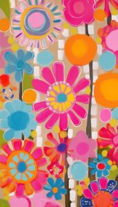 Retro Abstract Flowers iPhone Wallpaper featuring bright and colorful abstract flowers.