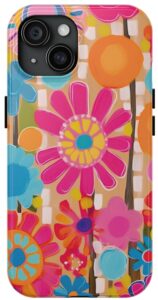 Retro Abstract Flowers iPhone Tough Phone Case.