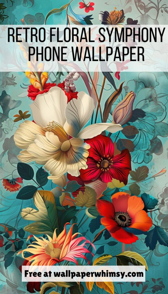 Retro Floral Symphony IPhone Wallpaper graphic.