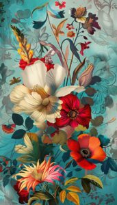 Retro Floral Symphony iPhone Wallpaper featuring a colorful mix of vintage flowers