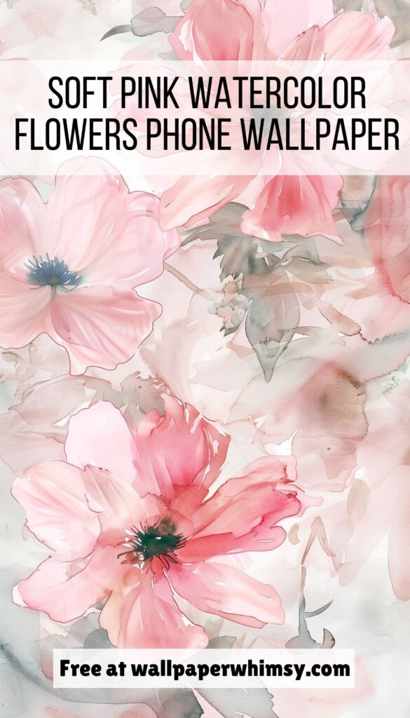 Soft Pink Watercolor Flowers IPhone Wallpaper Graphic.