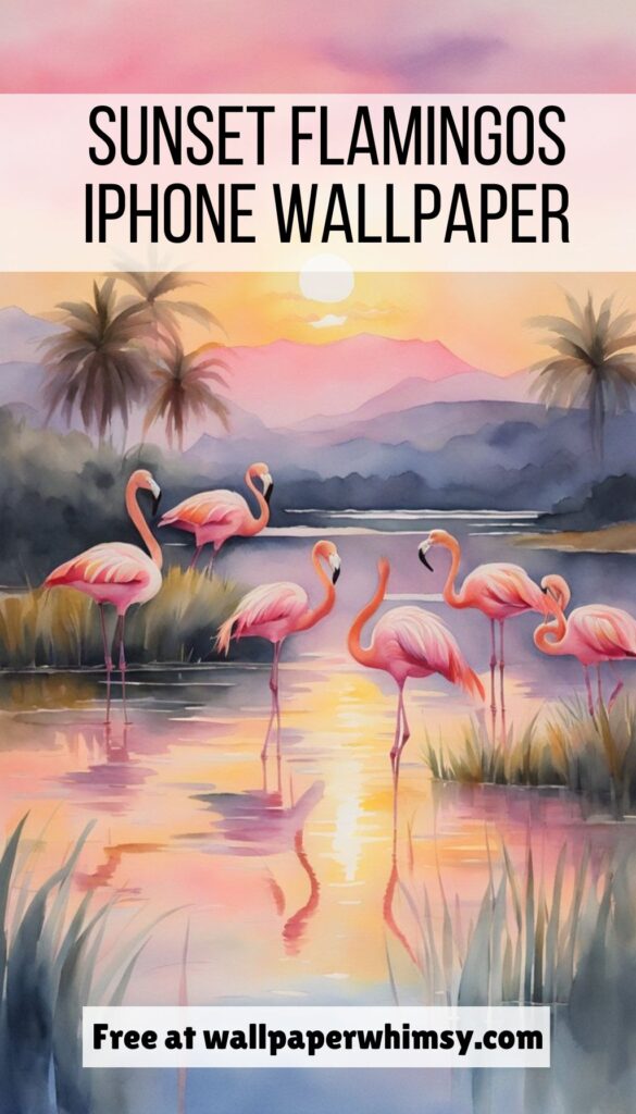 Sunset Flamingos IPhone Wallpaper graphic.