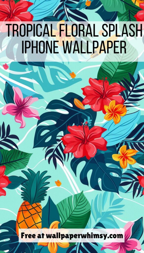 Tropical Floral Splash iPhone Wallpaper graphic.