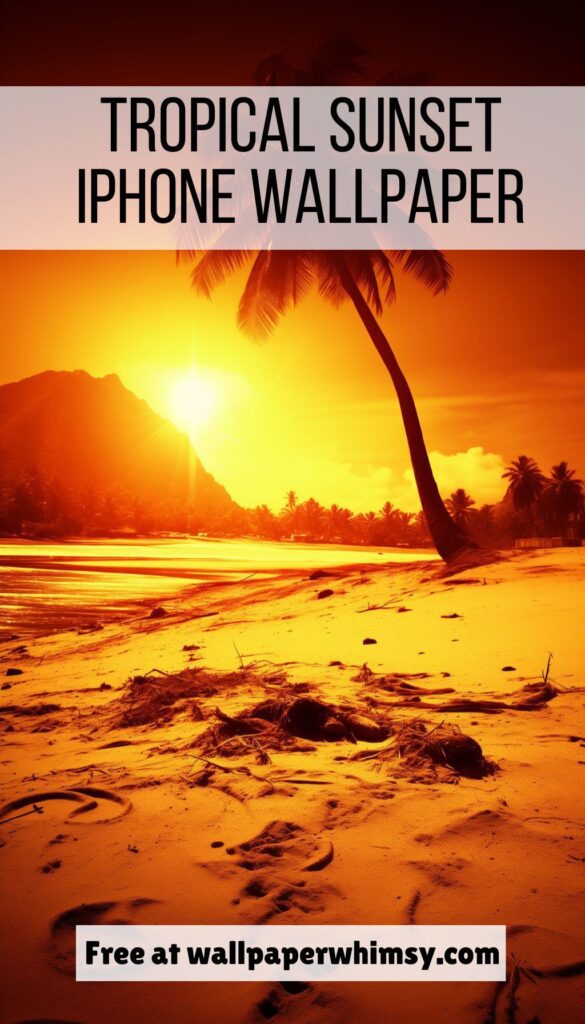 Tropical Sunset iPhone Wallpaper graphic.