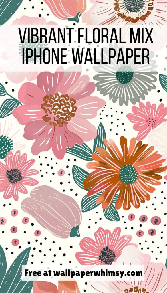 Vibrant Floral Mix iPhone Wallpaper graphic.