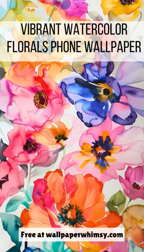 Vibrant Watercolor Florals IPhone Wallpaper Graphic.