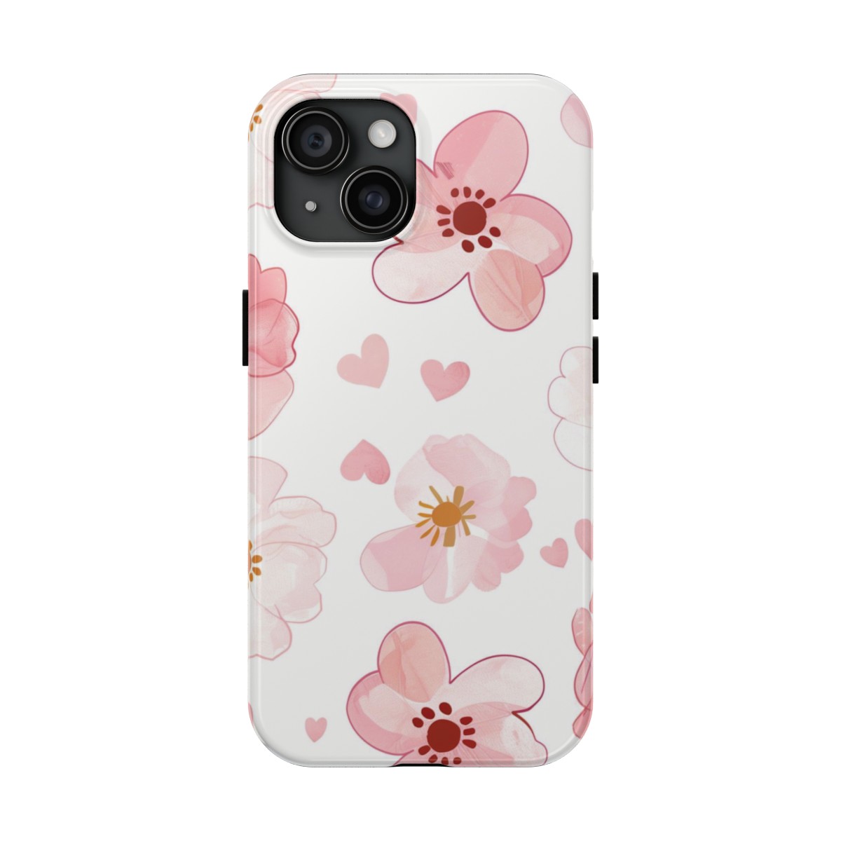 Pink Flower Hearts iPhone Tough Phone Cases