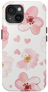 Pink Flower Hearts iPhone Tough Phone Case.