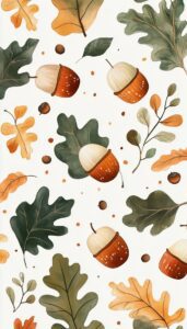 Acorns and autumn leaves on a cream background.