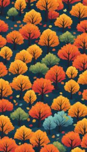 Lush, colorful autumn trees set against a dark blue background, ideal for an iPhone wallpaper.