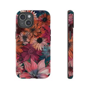 view of the back and side of the Maximalist Floral Pattern Phone Tough Case.