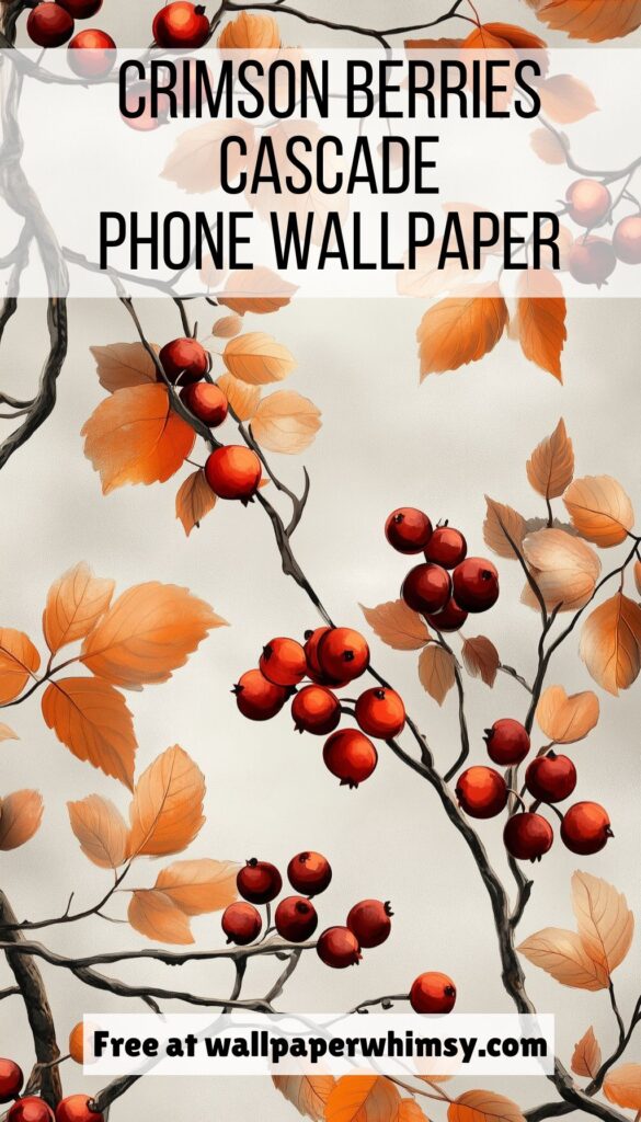 Crimson Berries Cascade phone wallpaper graphic.