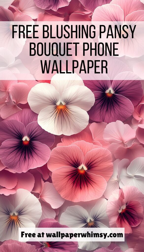 Blushing Pansy Bouquet Phone Wallpaper graphic.