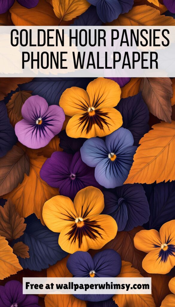 Golden Hour Pansies Phone Wallpaper graphic.