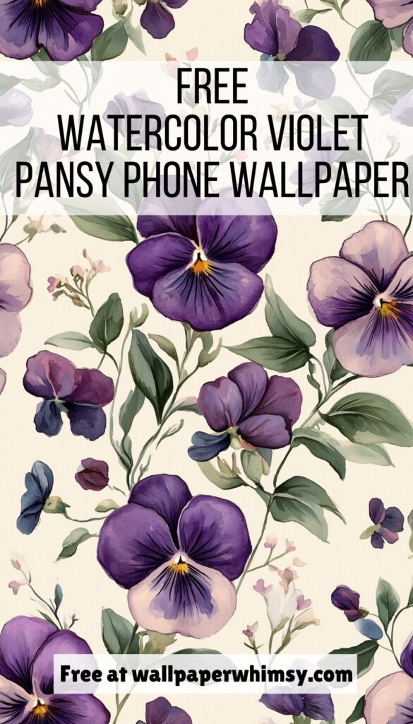 Watercolor Violet Pansy Phone Wallpaper graphic.