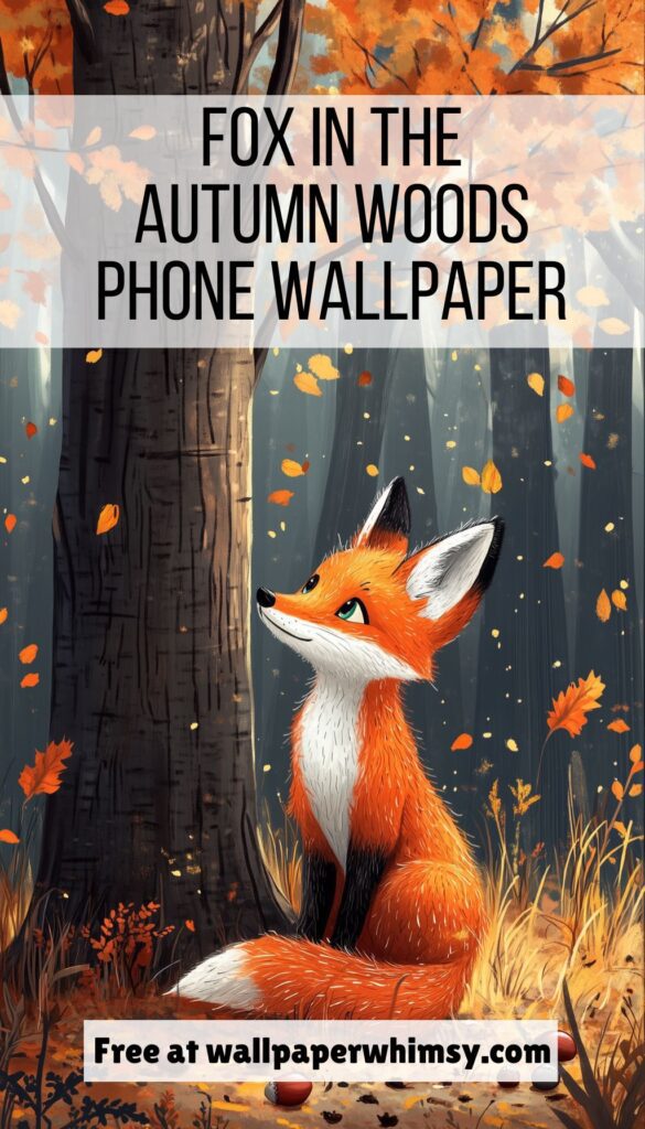 Fox in the Autumn Woods phone wallpaper graphic.