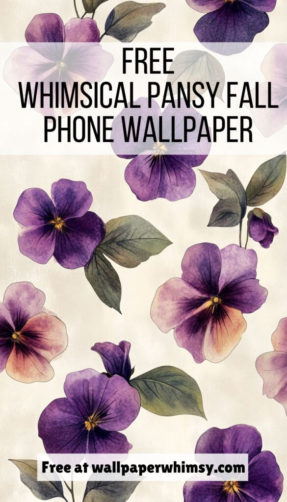 Whimsical Pansy Fall Phone Wallpaper graphic.