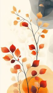 Autumn branches with orange and red leaves on a soft gradient background.