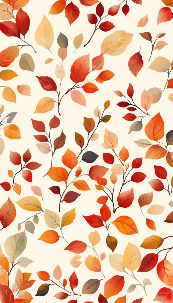 A colorful pattern of red, orange, and brown autumn leaves, perfect for a fall-themed iPhone wallpaper.