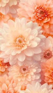 Illustration of soft peach and cream-colored dahlias with layered petals, designed as a fall-themed phone wallpaper.