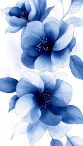 Blue floral iPhone wallpaper with large detailed flowers on a white background.