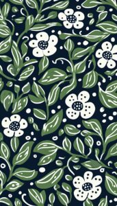 Hand-drawn green and white floral pattern on a dark background, suitable for iPhone wallpaper and lock screen.