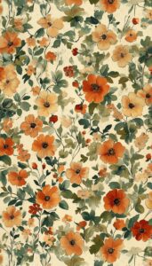 Cottage-style floral wallpaper with orange and peach flowers and green leaves for iPhone background.