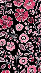 Pink floral pattern on black background iPhone wallpaper.